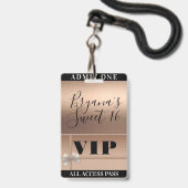 Shiny Rose Gold & Bow Sweet 16 Party VIP Pass Ausweis (Rückseite mit Lanyard)