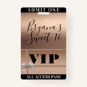 Shiny Rose Gold & Bow Sweet 16 Party VIP Pass Ausweis (Rückseite)
