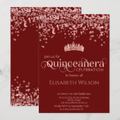 Shiny Rose gold confetti tiara Quinceañera Einladung (Vorne/Hinten)