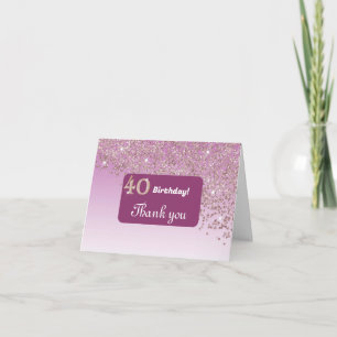 Shiny Rose Gold Glitzer, 40. Geburtstag Vielen Dan Dankeskarte