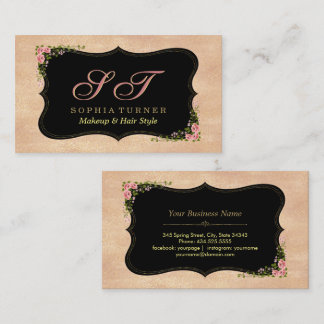 Shiny Rose Gold Glitzer Wild Blume Monogram Visitenkarte