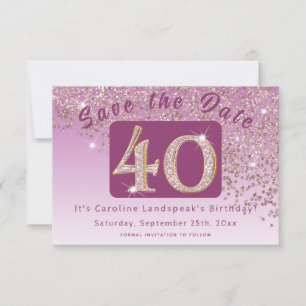 Shiny Rose Gold Glitzer zum 40. Geburtstag Save The Date
