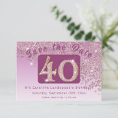 Shiny Rose Gold Glitzer zum 40. Geburtstag Save The Date (Stehend Vorderseite)