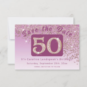 Shiny Rose Gold Glitzer zum 50. Geburtstag Save The Date
