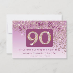Shiny Rose Gold Glitzer zum 90. Geburtstag Save The Date