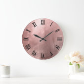 Shiny Rose Gold Imitate Schwarze römische Zahlen Große Wanduhr (Zuhause)