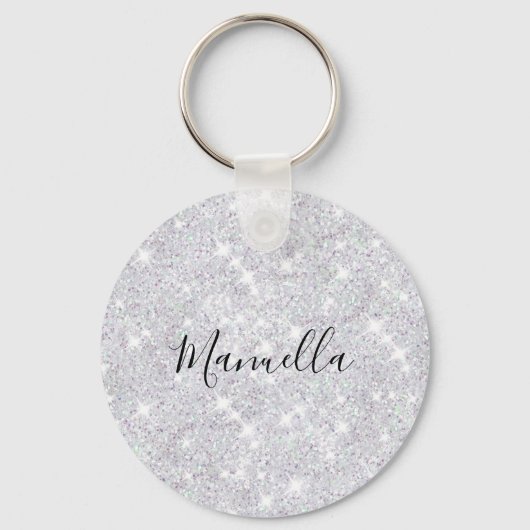 Shiny Rose Gold Silver Glitzer Custom Monogram Schlüsselanhänger (Rückseite)
