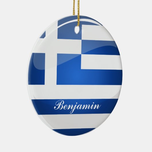 Shiny Round Greece Flag Keramik Ornament (Rechts)