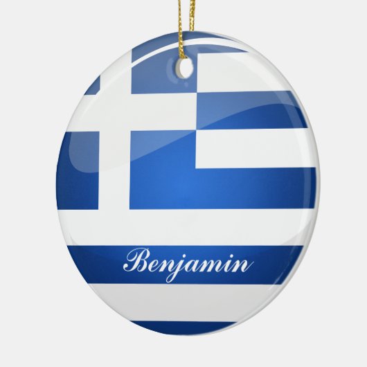 Shiny Round Greece Flag Keramik Ornament (Links)