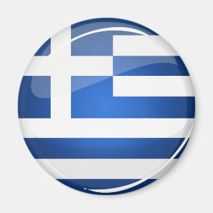 Shiny Round Greece Flag Magnet
