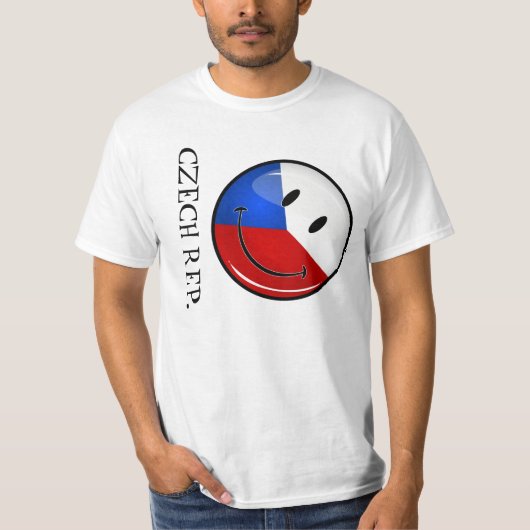Shiny Round Lächelnd Tschechische Republik Flagge T-Shirt (Vorderseite)