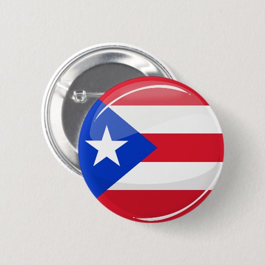 Shiny Round Puerto Rico Flag Button (Vorne & Hinten)