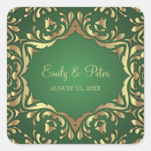 Shiny Royal Imitats Gold Ornamente auf Smaragdgrün Quadratischer Aufkleber (Vorderseite)