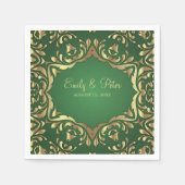 Shiny Royal Imitats Gold Ornamente auf Smaragdgrün Serviette (Vorderseite)