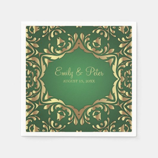 Shiny Royal Imitats Gold Ornamente auf Smaragdgrün Serviette (Vorderseite)