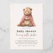 Shiny Royal Teddy Bear Princess Girl Baby Dusche Folieneinladung (Vorderseite)