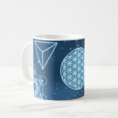 Shiny Sacred Geometry Universe Blue Funkel Kaffeetasse (Vorderseite Links)