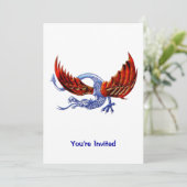 Shiny Scaly Blue Dragon mit Feuerzaubern Einladung (Stehend Vorderseite)