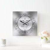 Shiny Silve Wirbel Circle Frame 25. Hochzeit Quadratische Wanduhr (Zuhause)