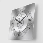 Shiny Silve Wirbel Circle Frame 25. Hochzeit Quadratische Wanduhr (Winkel)