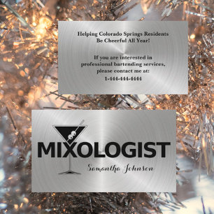 Shiny Silver & Black Event Barkeeper Business Card Visitenkarte