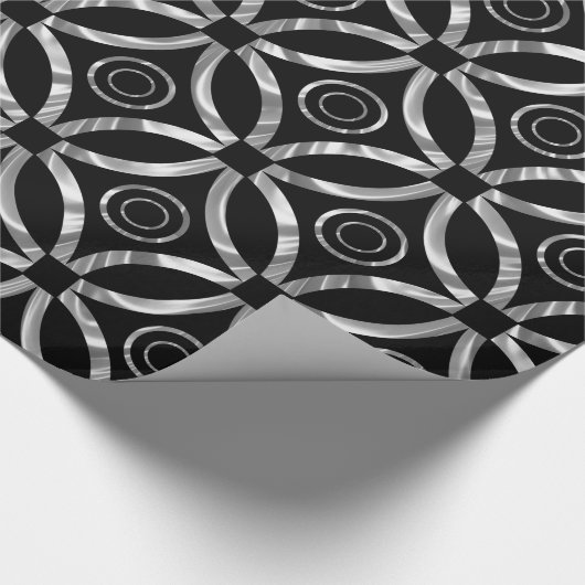 Shiny Silver & Black Geometric Muster Geschenkpapier (Ecke)