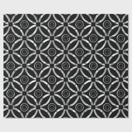 Shiny Silver & Black Geometric Muster Geschenkpapier (Flach)