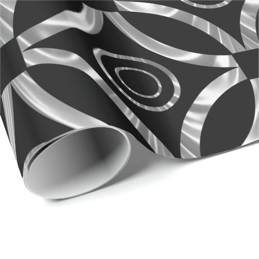 Shiny Silver & Black Geometric Muster Geschenkpapier (Rolleneckpunkt)