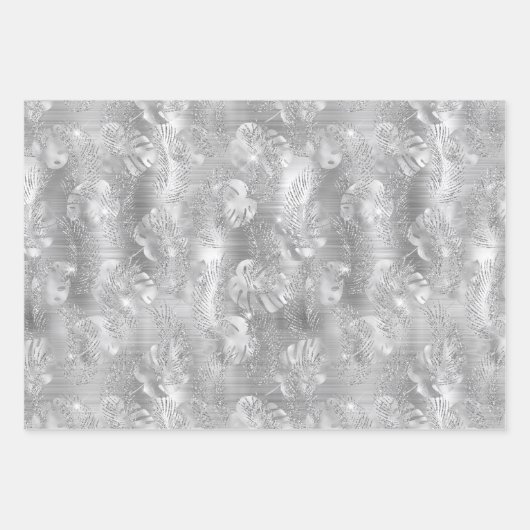 Shiny Silver Glam Animal Print Geschenkpapier Set (Vorderseite)