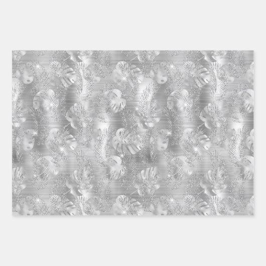 Shiny Silver Glam Animal Print Geschenkpapier Set (Vorderseite 3)
