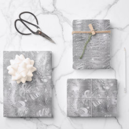 Shiny Silver Glam Animal Print Geschenkpapier Set