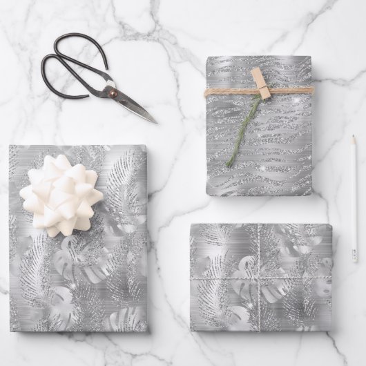 Shiny Silver Glam Animal Print Geschenkpapier Set (Vorderseite)