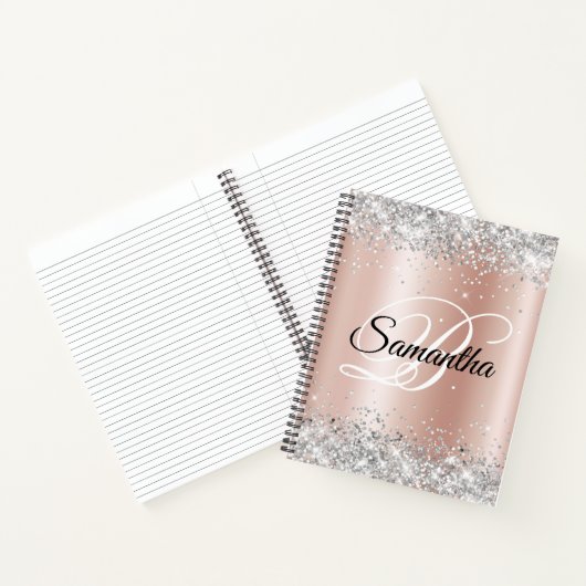 Shiny Silver Glitzer Blale Rose Gold Foil Monogram Notizblock (Innenseite)