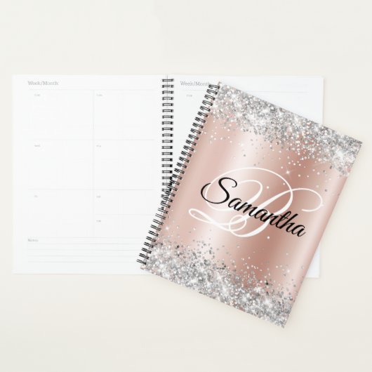 Shiny Silver Glitzer Blale Rose Gold Foil Monogram Planer (Anzeige)