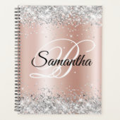 Shiny Silver Glitzer Blale Rose Gold Foil Monogram Planer (Vorderseite)