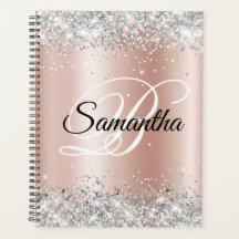 Shiny Silver Glitzer Blale Rose Gold Foil Monogram