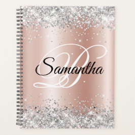 Shiny Silver Glitzer Blale Rose Gold Foil Monogram Planer