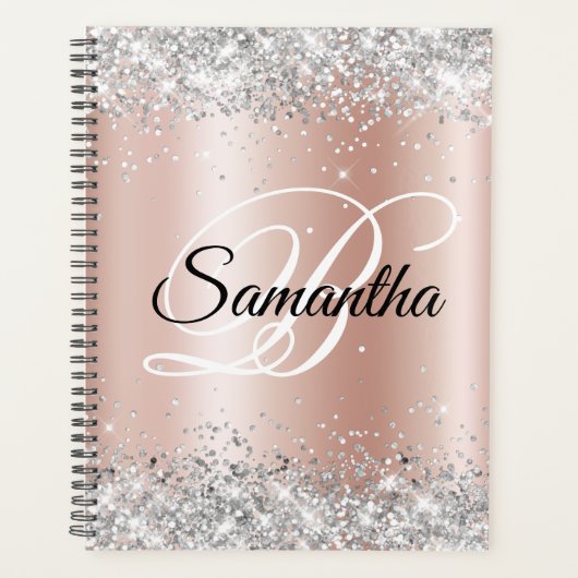 Shiny Silver Glitzer Blale Rose Gold Foil Monogram Planer (Vorderseite)