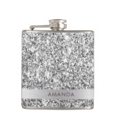 Shiny Silver Glitzer Name Vinyl Wrapper Flasche hi Flachmann (Vorderseite)