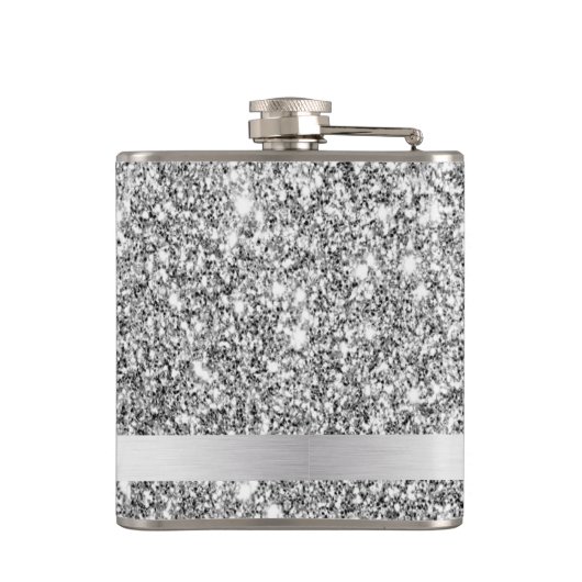Shiny Silver Glitzer Name Vinyl Wrapper Flasche hi Flachmann (Rückseite)