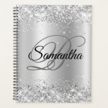 Shiny Silver Glitzer Pale Ombre Foil Monogram