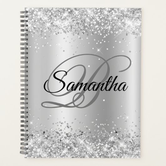 Shiny Silver Glitzer Pale Ombre Foil Monogram Planer (Vorderseite)