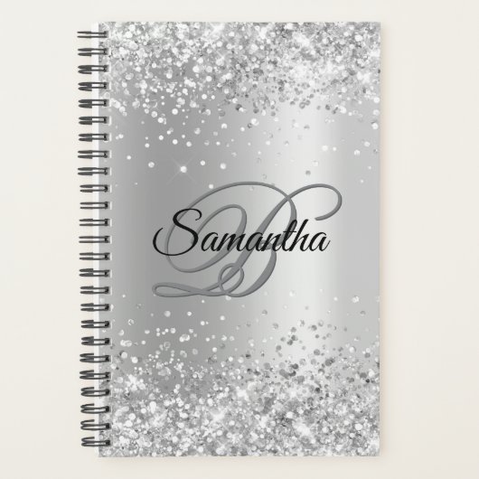 Shiny Silver Glitzer Shimmer Foil Monogramm Planer (Vorderseite)