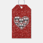 Shiny Silver Hearts Red Imitats Glitzer Geschenkanhänger (Vorderseite)