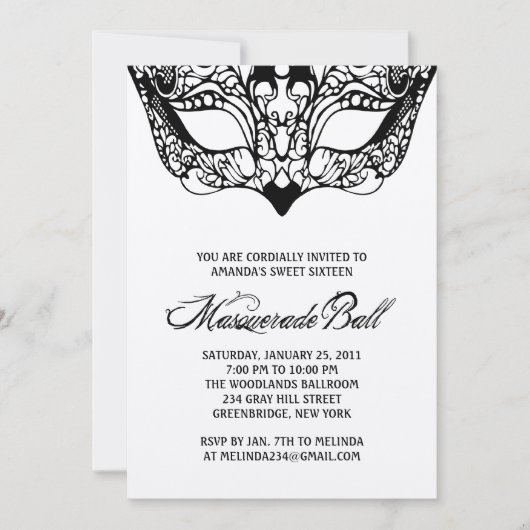 Shiny Silver Masquerade Einladungen (Vorderseite)