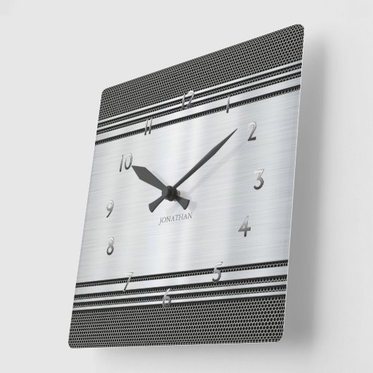 Shiny Silver Modern Geometric Mechanical Custom Quadratische Wanduhr (Winkel)