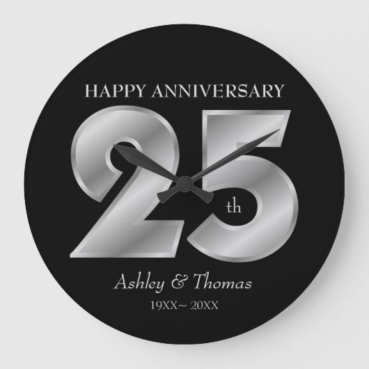 Shiny Silver Numbers Große Wanduhr (Vorderseite)