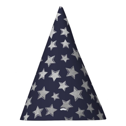 Shiny Silver Stars - Blue Background Party Hat Partyhütchen (Rechts)