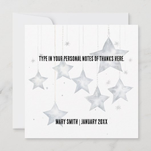 Shiny Silver Stars on Strings Dankeskarte (Rückseite)