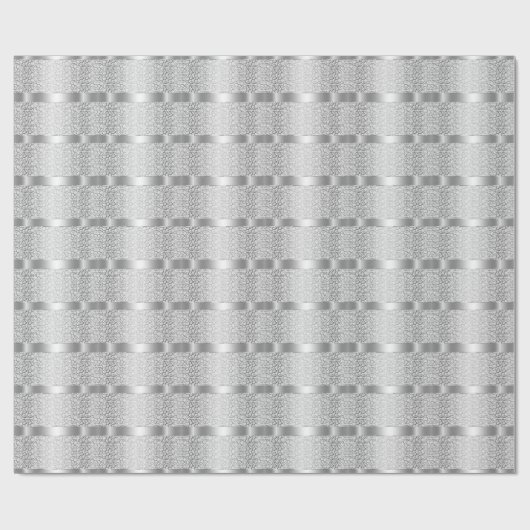 Shiny Silver Stripes White Damask Geschenkpapier (Flach)